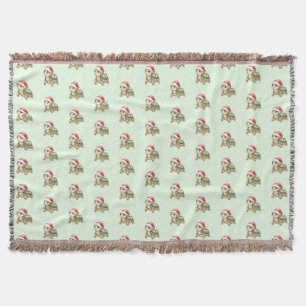 Watercolor Christmas Tortoise Santa Hat Throw Blanket