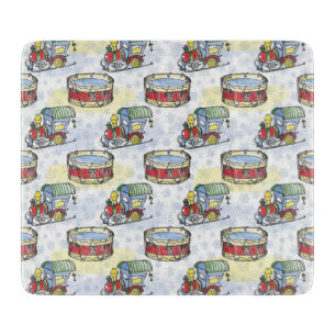 Watercolor Christmas train and drum hand drawn Cutting Board