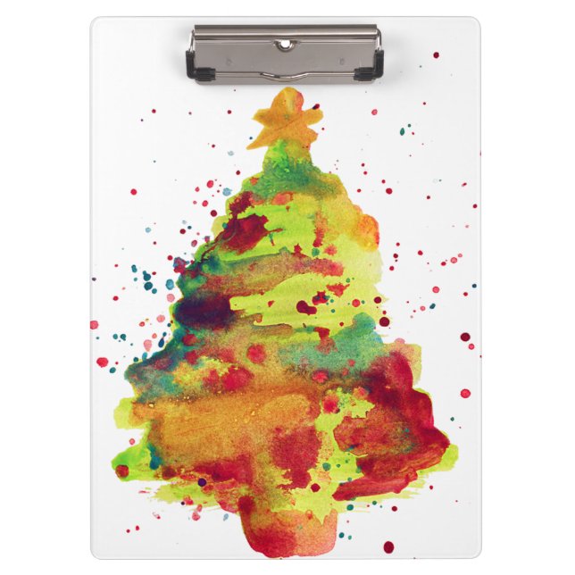 Watercolor Christmas Tree, 2 sided, personalised Clipboard (Front)