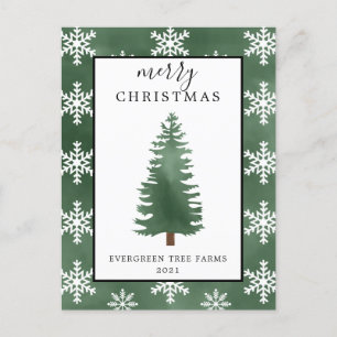Watercolor Christmas Tree and Snowflakes Merry  Ho Holiday Postcard