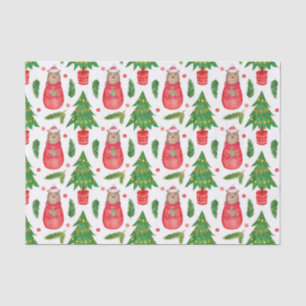 Watercolor Christmas Tree and Teddy Bear Tissue Paper