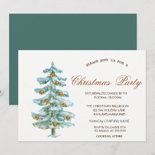Watercolor Christmas Tree,Balls,Green Corporate Invitation