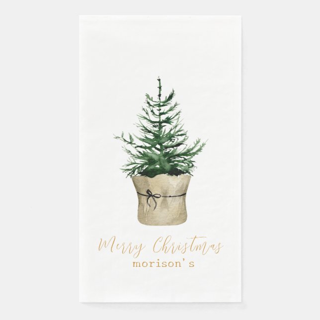 Watercolor Christmas Tree boho style  Napkin (Front)
