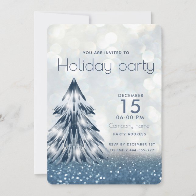 Watercolor Christmas tree bokeh holiday company  Invitation (Front)