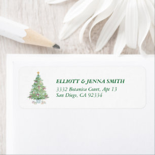 Watercolor Christmas Tree Bows Cute Green Address Return Address Label