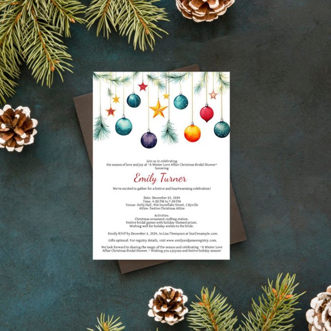 Watercolor Christmas Tree Branches Bridal Shower Invitation (Creator Uploaded)