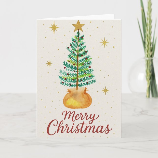 Watercolor Christmas Tree Card (Front)
