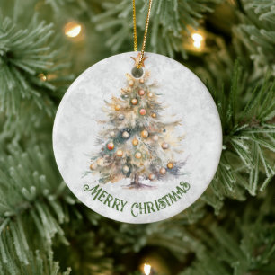 Watercolor Christmas Tree  Ceramic Ornament