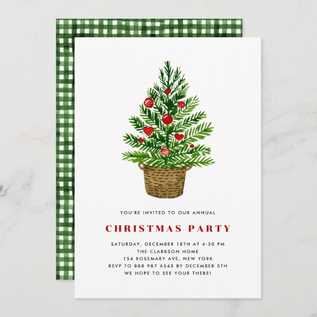 Watercolor Christmas Tree Christmas Party Invitation (Front/Back)