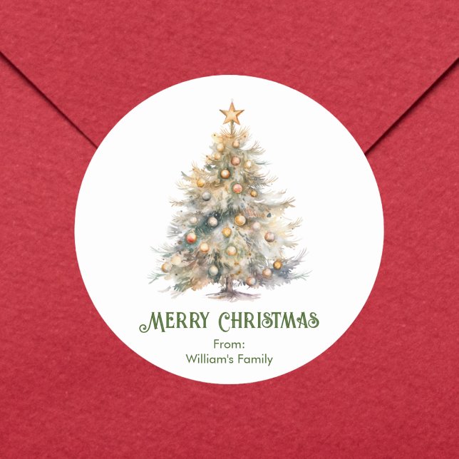 Watercolor Christmas Tree  Classic Round Sticker (Creator Uploaded)