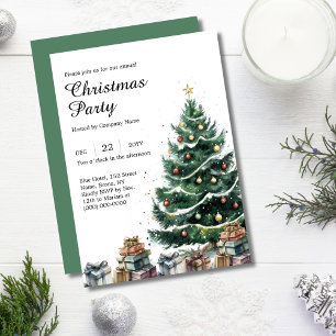 Watercolor Christmas Tree Corporate Holiday Party Invitation