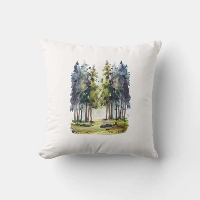 Watercolor Christmas Tree Cushion (Front)