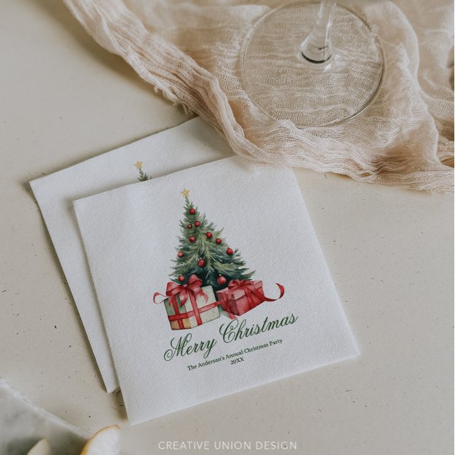 Watercolor Christmas Tree Elegant Script Napkin (Creator Uploaded)