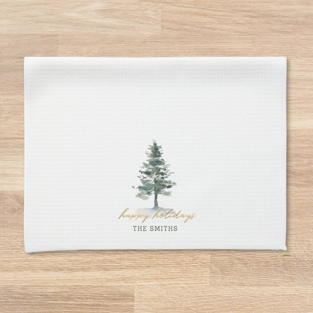 Watercolor Christmas Tree Family Name Tea Towel (Creator Uploaded)