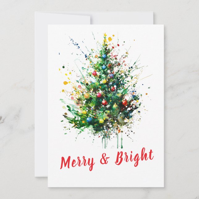 Watercolor Christmas Tree Family Photo Christmas  Holiday Card (Front)