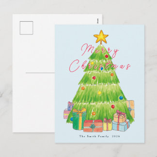 Watercolor Christmas Tree Festive Holiday Postcard