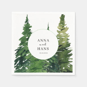 Watercolor Christmas Tree Festive Wedding Napkin