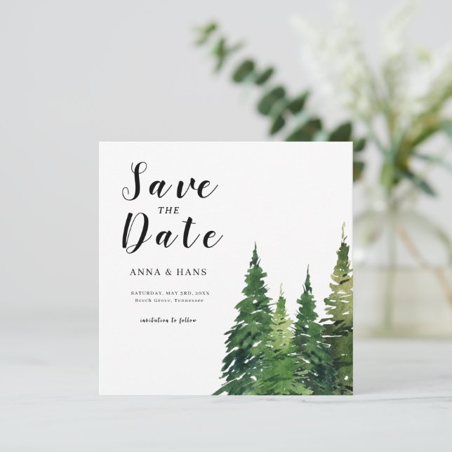 Watercolor Christmas Tree Festive Wedding Save The Date (Standing Front)