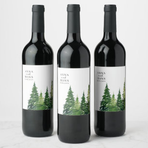 Watercolor Christmas Tree Festive Wedding Wine Label