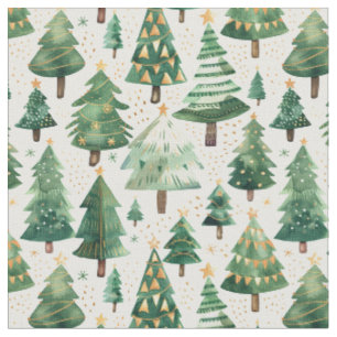 Watercolor Christmas Tree Forest  Fabric