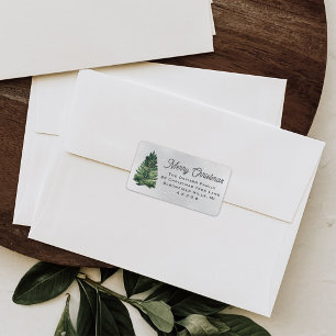Watercolor Christmas Tree Grey Return Address Label