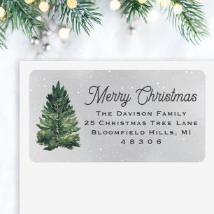 Watercolor Christmas Tree Grey Return Address Label