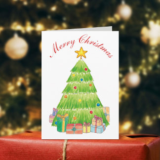 Watercolor Christmas Tree Holiday Card
