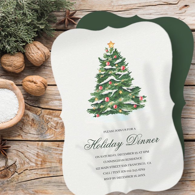 Watercolor Christmas Tree Holiday Dinner Party Invitation (Creator Uploaded)