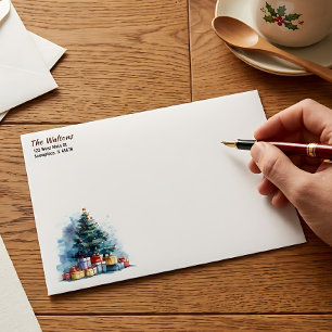Watercolor Christmas Tree Holiday Envelope