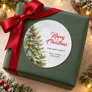 Watercolor Christmas Tree Holiday Gift Classic Round Sticker