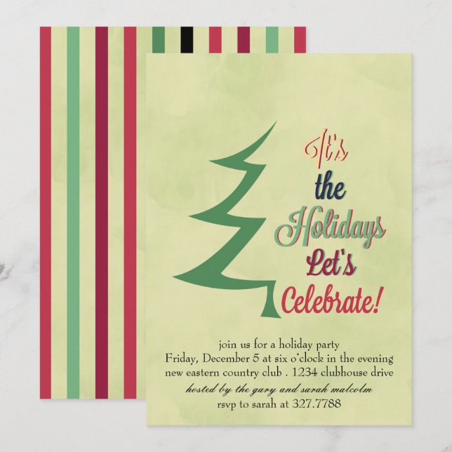 Watercolor Christmas Tree Holiday Party Invitation (Front/Back)
