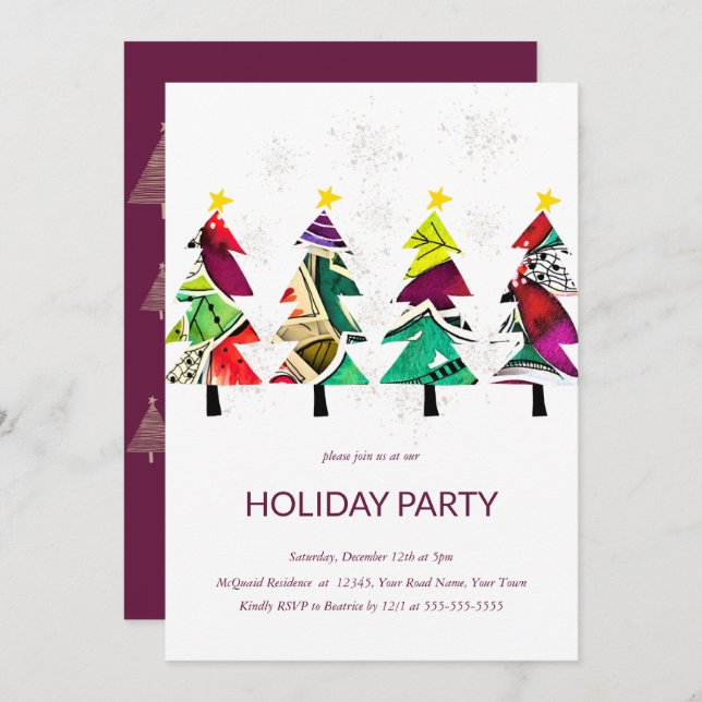 Watercolor Christmas Tree Holiday Party Invitation (Front/Back)
