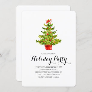Watercolor Christmas Tree Holiday Party Invitation