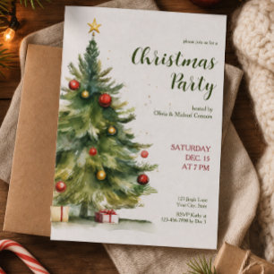 Watercolor Christmas Tree Holiday Party Invitation
