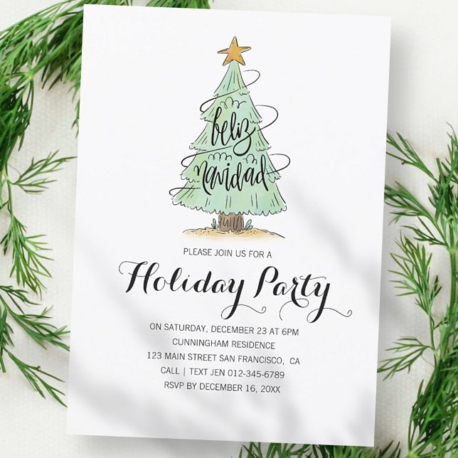 Watercolor Christmas Tree Holiday Party Invitation (Creator Uploaded)