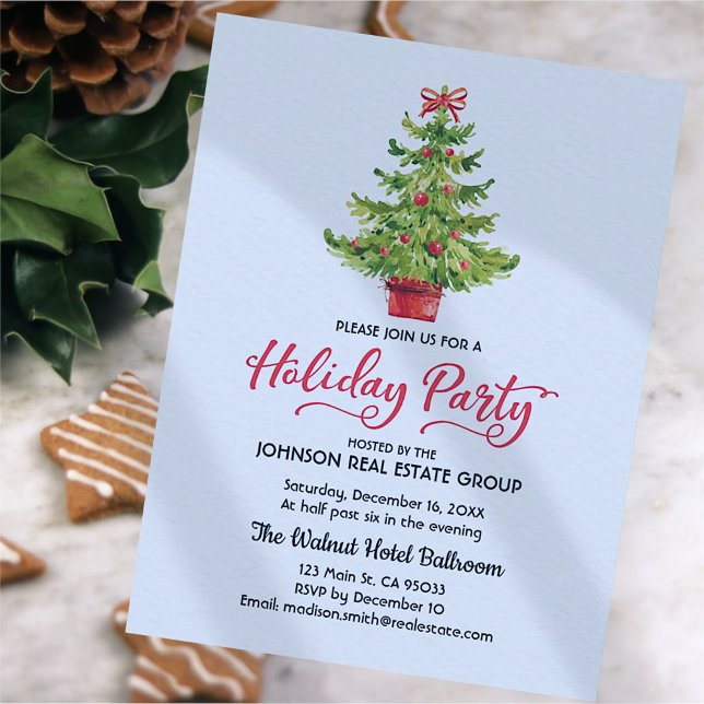 Watercolor Christmas Tree Holiday Party Invitation Postcard (Creator Uploaded)