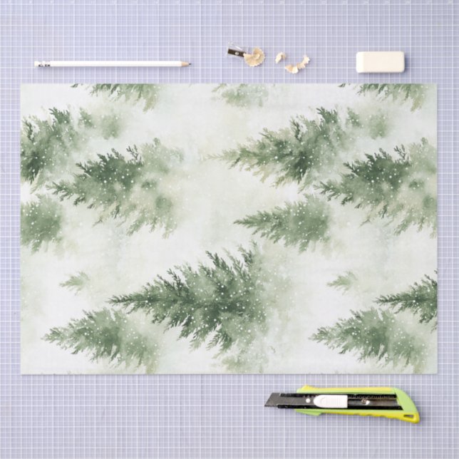 Watercolor Christmas Tree Holiday Pattern Tissue Paper (Craft)