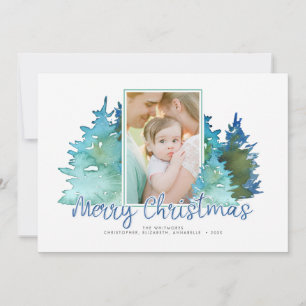 Watercolor Christmas Tree Holiday Photo Card