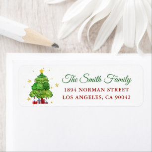 Watercolor Christmas Tree Holiday Return Address Label
