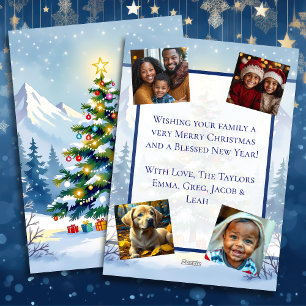 Watercolor Christmas Tree in the Mountains Photo Holiday Card