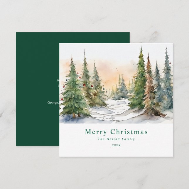 Watercolor Christmas Tree Landscape Art Custom Holiday Card (Front/Back)