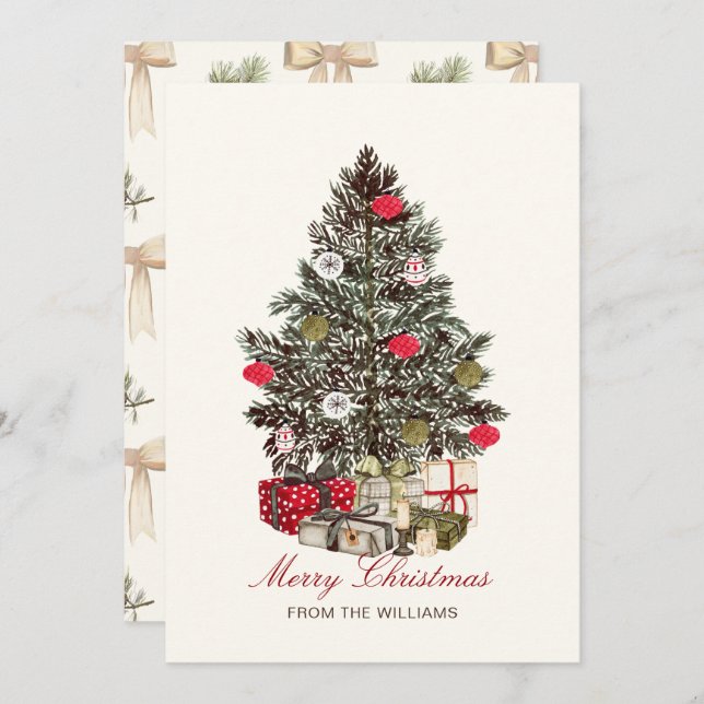Watercolor Christmas Tree Merry Christmas  Holiday Card (Front/Back)