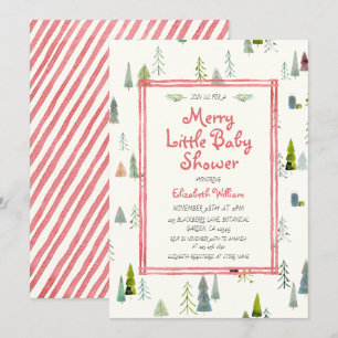 Watercolor Christmas Tree Merry Little Baby Shower Invitation