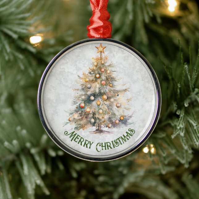 Watercolor Christmas Tree  Metal Ornament (Tree)