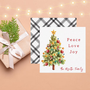 Watercolor Christmas Tree Modern Peace Love Joy Card