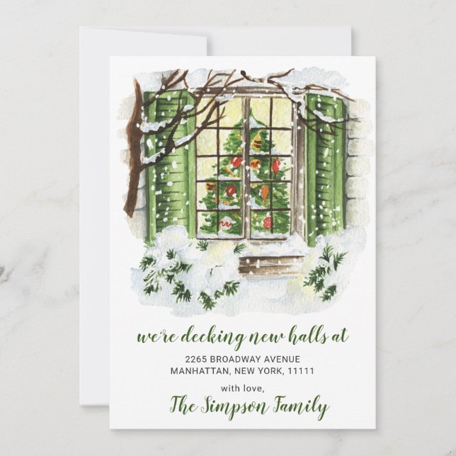 Watercolor Christmas Tree Moving Announcement (Front)