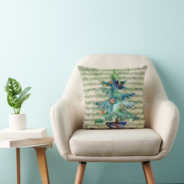 Watercolor Christmas Tree & Music Cushion (Chair)