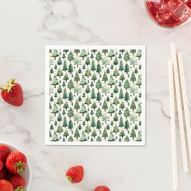 Watercolor Christmas Tree Napkins (Insitu)