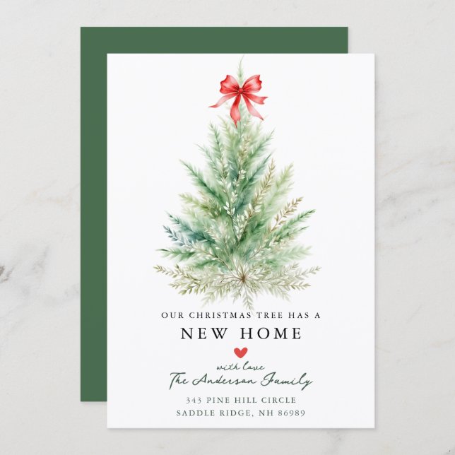 Watercolor Christmas Tree New Home Card (Front/Back)