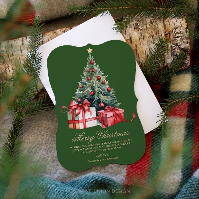 Watercolor Christmas Tree Non Photo Christmas Card (Creator Uploaded)